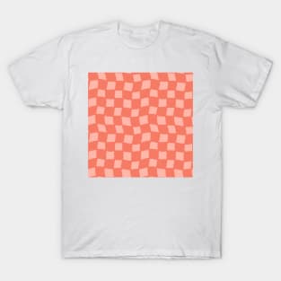 Abstract Checker Board - coral and peach T-Shirt